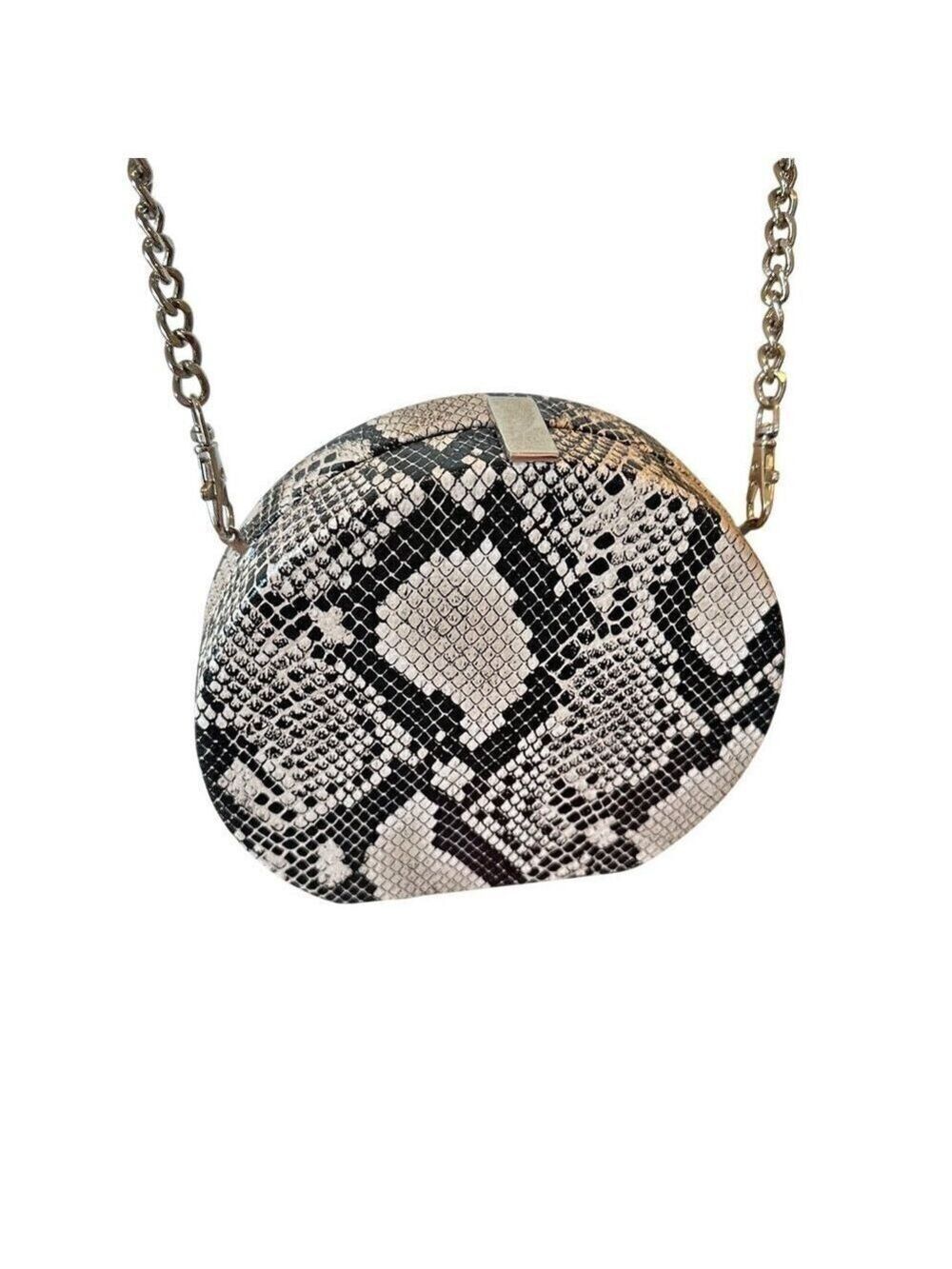 Snake Print Clutch Crossbody Bag Purse Pocketbook Hard Shell Faux Leather Black